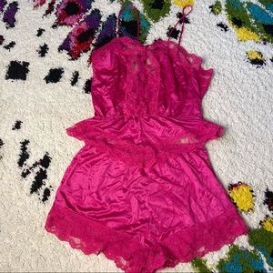 2 piece pink sleep set with lace detailing